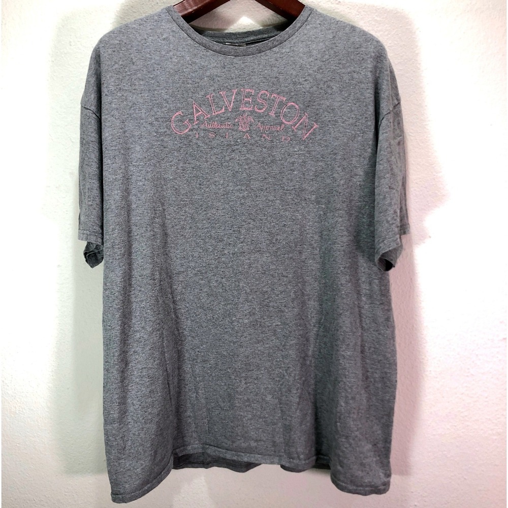 Delta Pro Weight Galveston Island Texas T-Shirt Gray Pink Sparkle Womens 2XL Tee